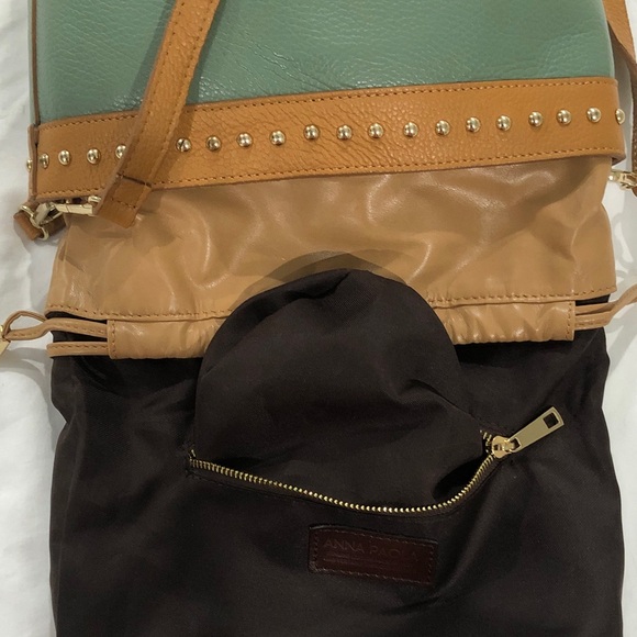 Anna Paola Leather bucket bag Green and light brown - Picture 14 of 16